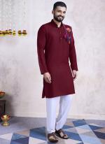 Rayon Maroon Navratri Wear Embroidery Work Readymade Kurta